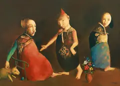 La visite by Georges Mazilu, 2024, acrilic pe pânză, sold Jun 2024