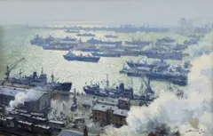 Portul Constanța by Dimitrie Știubei, 1980, ulei pe pânză, sold Jun 2024
