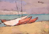 Nicolae Tonitza, Bărci la mal, 1925-1930, ulei pe carton