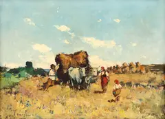 Teodor Harșia, Strânsul fânului, cca. 1942, ulei pe pânză