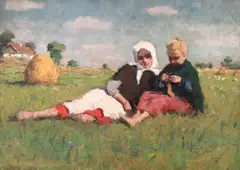 Janos Laszlo Aldor, Țărăncuțe în iarbă, 1925, ulei pe pânză