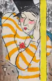 Pierrot by Constantin Piliuță, anii '60, ulei pe carton, sold Jun 2024