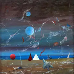Florin Niculiu, Peisaj suprarealist, 1992, ulei pe pânză