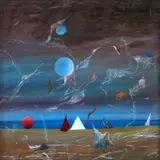 Florin Niculiu, Peisaj suprarealist, 1992, ulei pe pânză