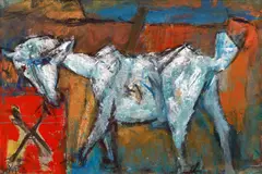 Capră by Marcel Janco, cca. 1950, ulei pe carton, sold Jun 2024