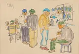 Constantin Piliuță, La cârciumă, acuarelă și peniță pe hârtie