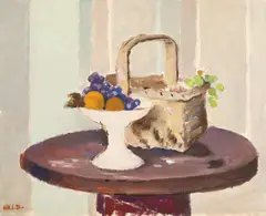 Henri Catargi, Natură statică cu pomieră, 1971, ulei pe carton
