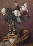 Canceu cu trandafiri albi by Leon Biju, ulei pe carton, sold Jun 2024