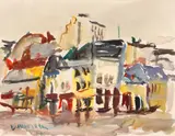 Lucian Grigorescu, Case din București, acuarelă pe hârtie