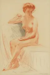 Menci Clement Crnčić, Study of a Nude, 1905.-1910., olovka i kolorirana olovka na papiru