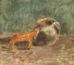 Emanuel Vidović, Still Life with Smajić's Sculpture, cca. 1940., gvaš na papiru