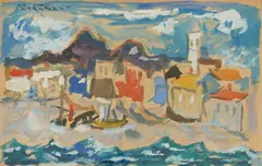 Đuro Pulitika, Harbor, 1961., akvarel i tempera na iverici