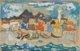 Harbor by Đuro Pulitika, 1961., akvarel i tempera na iverici, sold Jun 2024