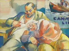 Marijan Trepše, In the Tavern, 1940., akvarel na papiru