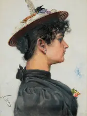 Nikola Mašić, Summer Hat, 1885.-1890., ulje na papiru kaširano na kartonu