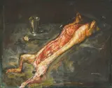 Ljubo Ivančić, Still Life with Lamb, 1953., ulje na papiru kaširano na šperploču
