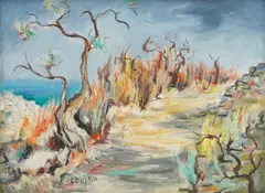 Cata Dujšin-Ribar, Colorful Landscape, 1970-ih, ulje na platnu