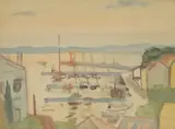 Vinko Uhlik, Harbor in Zlarin, 1986., akvarel na papiru