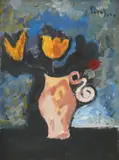 Slavko Šohaj, Vase with flowers, 1949., ulje na platnu kaširano na šperploču