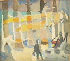 Oton Postružnik, Man and Tractor, 1965., ulje na platnu kaširano na dasci