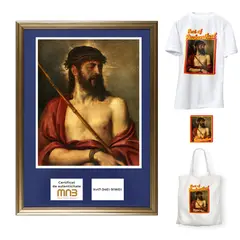 Tiziano Vecellio, Ecce Homo  (NFT produs în parteneriat cu Muzeul Național Brukenthal), 1. lot de artă digitală, unicat, fișier TIF, 3643 x 4541 pixels (49,652,334 bytes), în vederea criptării în format NFT (non-fungible token)
2. fine art print, 70 x 50 cm (cadru), 42.5 x 30 cm (imagine)
3. tricou, material textil, măsura M
4. Tote Bag, material textil, 37 x 40 cm
5. sticker, 15 x 20 cm
