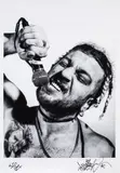 Cătălin Mihociu, Fotografie de colecție, reprezentându-l pe Macanache, autoportret expus la Expirat, cu semnături olografe, a artistului și a lui SOTO, 2024, C-print