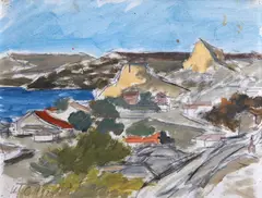 Golf la Balcic by Henri Catargi, 1928, ulei, laviu și creion pe carton pânzat, sold May 2024