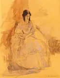 Rochia de bal by Rodica Maniu, cărbune și acuarelă pe hârtie, sold May 2024