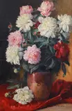 Elena Müller-Stăncescu, Vas cu bujori, ulei pe carton