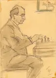 Theodor Pallady, Jocul de șah, creion, laviu și creioane colorate pe hârtie