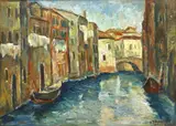 Dan Bajenaru, Canal la Veneția, 1930, ulei pe carton