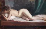 Ion Stătescu, Nud pe divan, ulei pe pânză