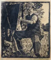 Paul Constantinescu, La șevalet, 1943, linogravură