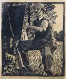 Paul Constantinescu, La șevalet, 1943, linogravură