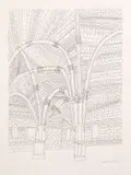 Interior din sala gotică (Cetățuia) by Dan Hatmanu, peniță pe carton, sold May 2024