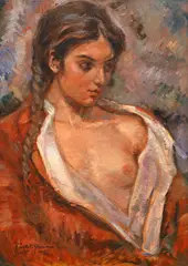 Intimitate by Ion Panteli Stanciu, 1935, ulei pe carton, sold May 2024