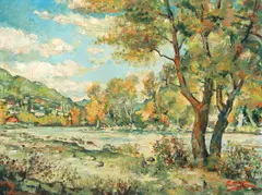 Zi de vară pe Valea Oltului by Ion Panteli Stanciu, ulei pe pânză, sold May 2024