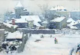 Iarnă în București by Constantin Isachie Popescu, ulei pe pânză, sold May 2024