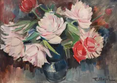 Richard Mayol, Bujori înfloriți, ulei pe carton