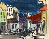 Nocturnă by Gheorghe G. Vânătoru, acuarelă și cariocă pe hârtie, sold May 2024
