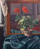 Cornel Minişan, Natură statică cu mușcate și oglindă, 1917, ulei pe pânză