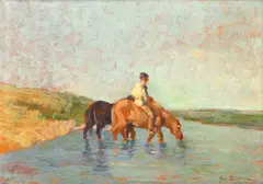 La râu by Gore Mircescu, ulei pe carton, offered May 2024