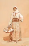 Florăreasă by Ludovic Bassarab, acuarelă și creion pe hârtie, sold May 2024