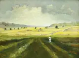 Cornel Raţiu, La câmp, ulei pe carton