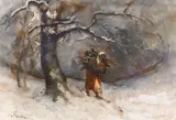 Ion Marinescu Vâlsan, Iarnă grea, pastel și cărbune pe hârtie