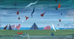 Țărm infinit by Florin Niculiu, guașă pe hârtie lipită pe carton, sold May 2024