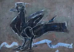 Ilie Boca, Pasăre albastră, tempera pe carton