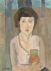 Modelul by Traian Brădean, 1962, ulei pe lemn, sold May 2024