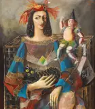 Mircea Ciobanu, L'homme au chapeau rouge, 1988, ulei pe pânză
