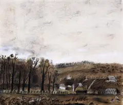 Sorin Ilfoveanu, Peisaj din Tescani, 1982, pastel, cărbune și tempera pe hârtie